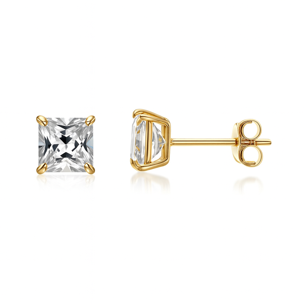 14k Yellow Gold Square Princess Cut Birthstone 5mm CZ Stud Earrings for Women