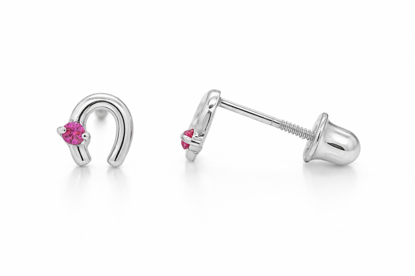 14k Solid Yellow or White Gold Horse Shoe Screw Back Stud Earrings with CZ