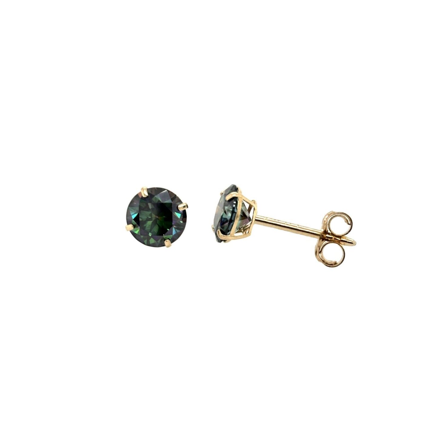 14K Gold GRA Certified D-VVS1 Rainbow Green Moissanite Push Back Studs Earrings