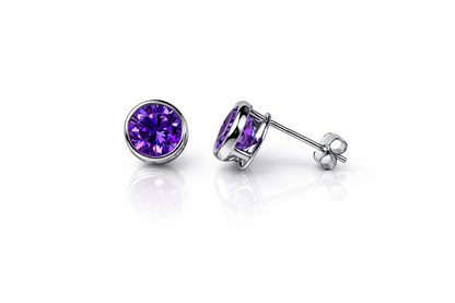 14k Solid White Gold 6mm Round Birthstone Stud Earrings with Push Back