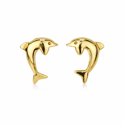 14k Yellow White Gold Dolphin Earrings