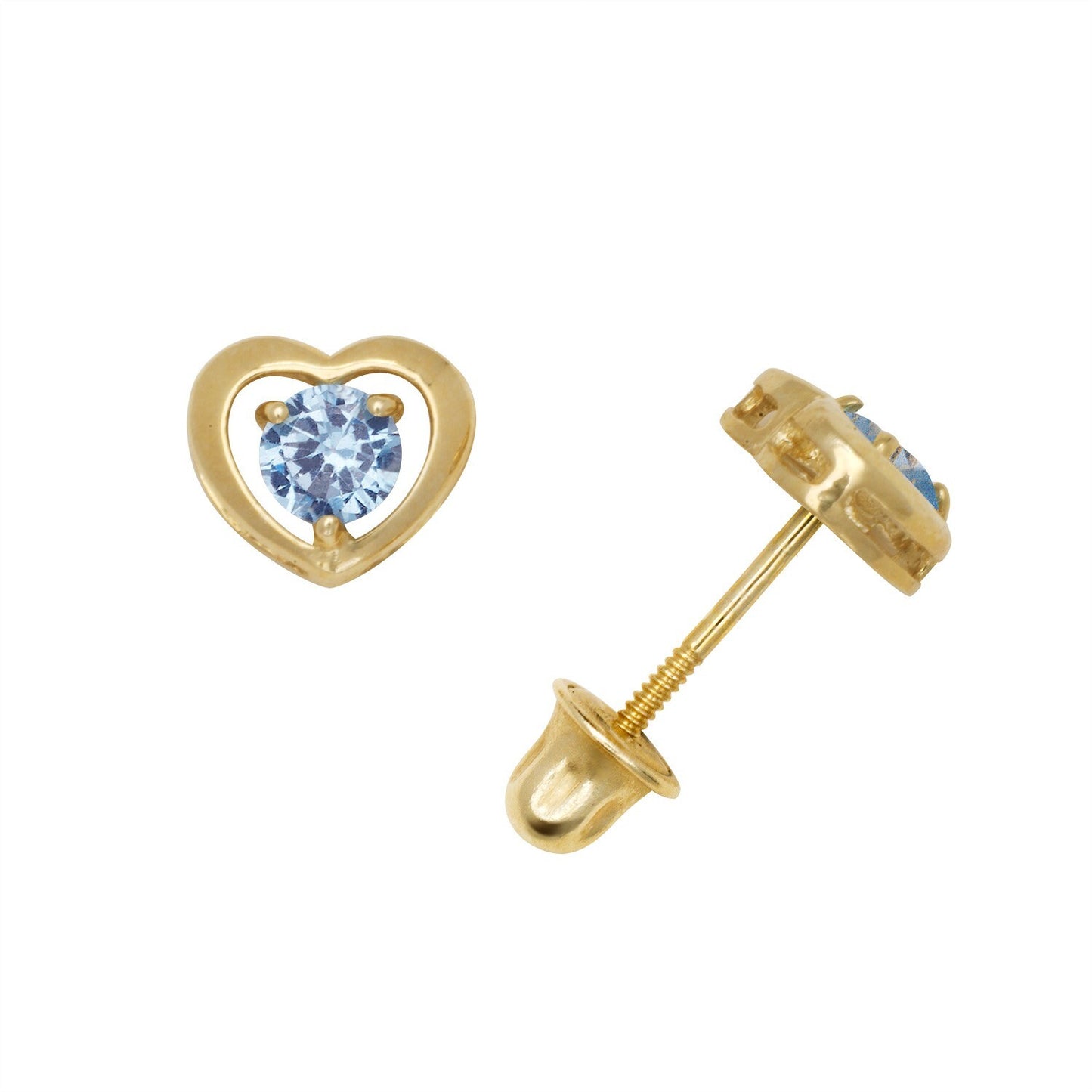 14K Yellow & White Gold Elegant CZ Heart Shaped Stud Earrings for Women