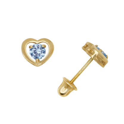 14K Yellow & White Gold Elegant CZ Heart Shaped Stud Earrings for Women