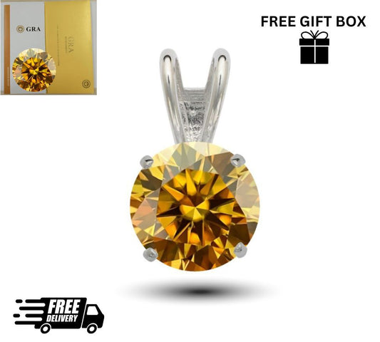 14K Gold GRA Certified D-VVS1 Round Champagne Moissanite Pendant