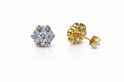 14K Yellow & White Gold Flower Cluster CZ Stud Earrings for Women