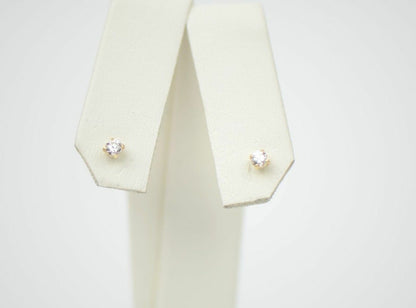 CZ Stud Earring Round cut in 14k yellow gold Screw back