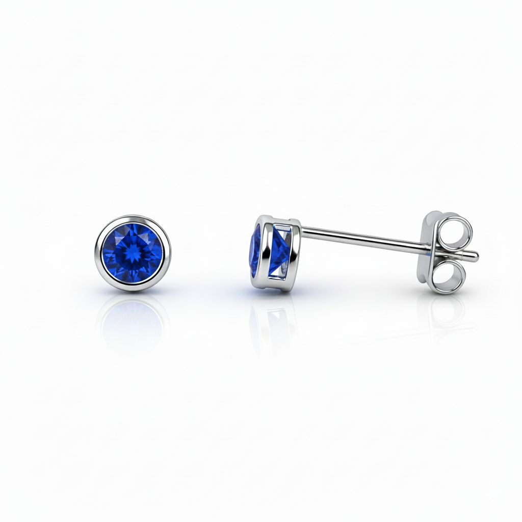 14K Round Bezel Set White Gold 3mm Birthstone Earrings