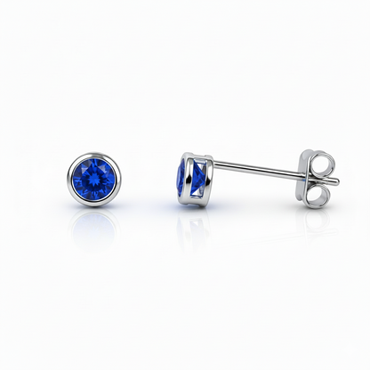 14K Round Bezel Set White Gold 3mm Birthstone Earrings