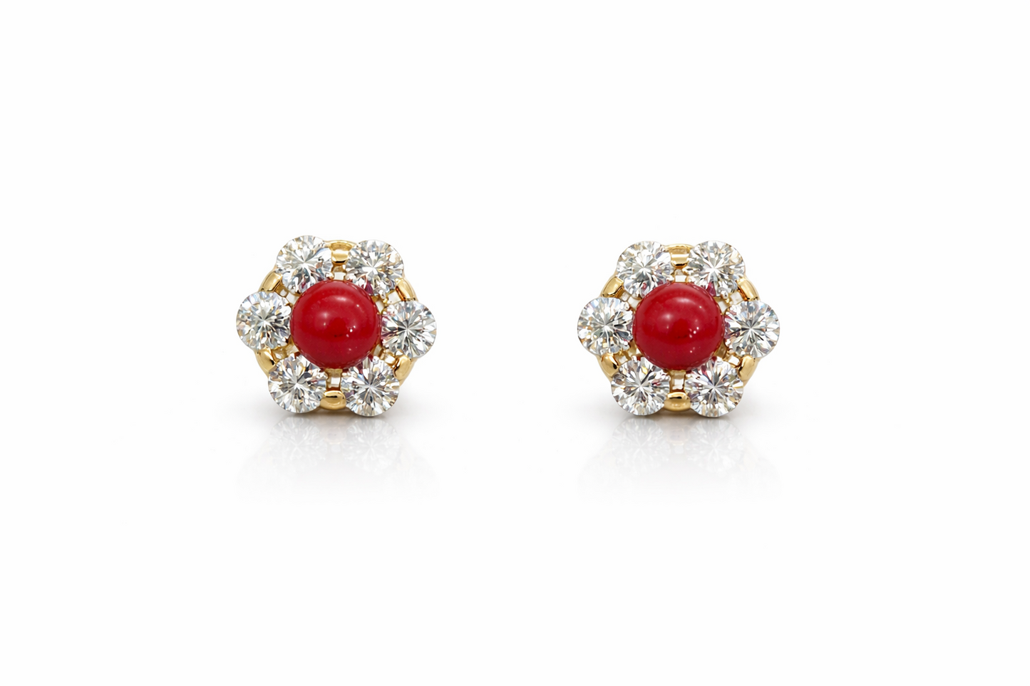 14k Yellow Gold Red Coral Stud Earrings/ Screw Back