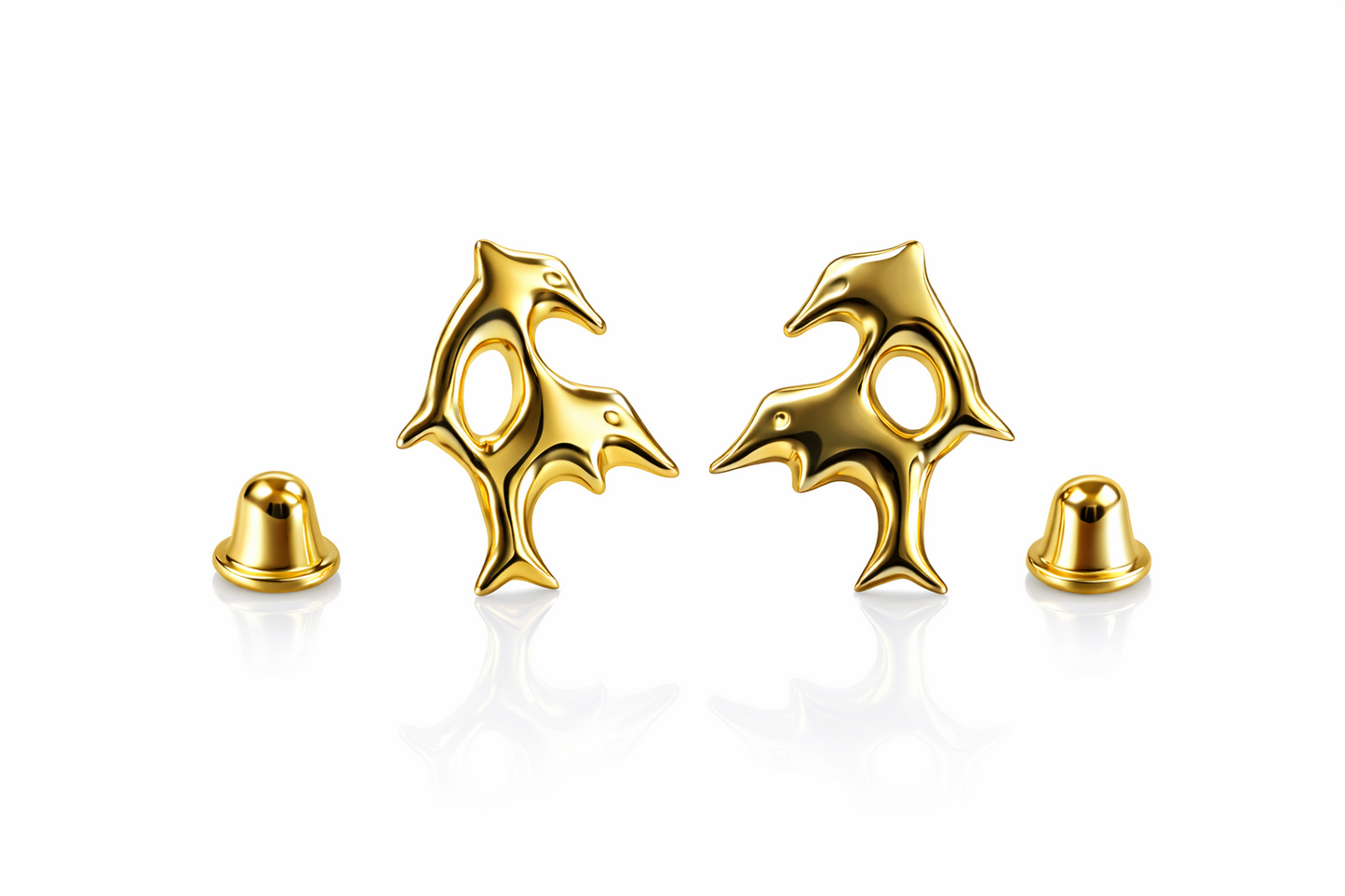 14k Yellow Gold Double Dolphin Stud Earrings