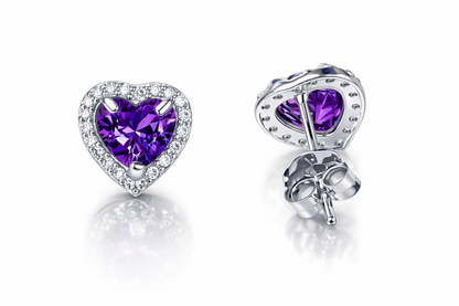 14k Solid White Gold Halo Heart Stud Earrings
