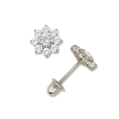 14K Yellow & White Gold Small Beautiful CZ Flower Stud Earrings for  Girls
