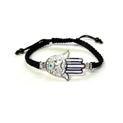 925 Sterling Silver  Hamsa Bracelet 6" Adjustable to 11"