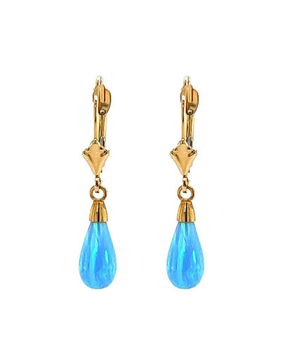 14k-Yellow and White Gold  Dangle Light Blue Opal Leverback Earrings