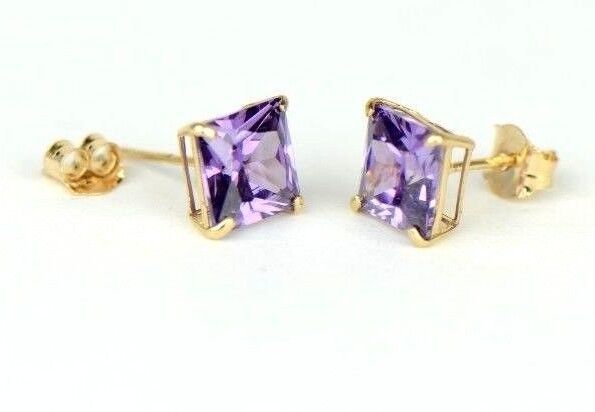 14k Yellow Gold Solid Square Princess Cut Birthstone 6MM CZ Stud Earrings
