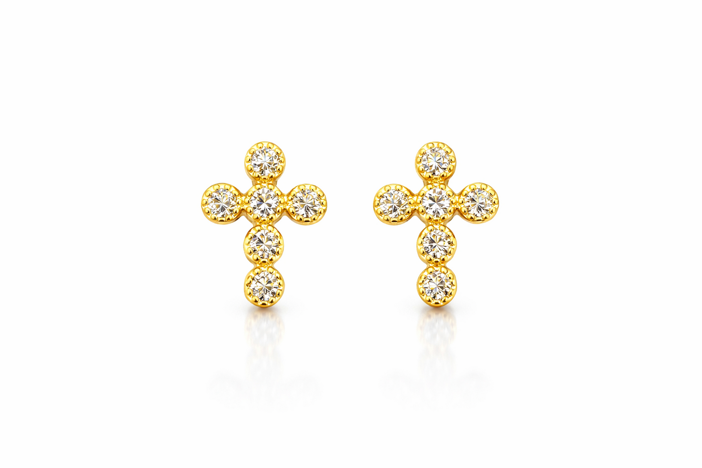 gold cross 14k earrings yellow or white cz stud white cubic zirconia solid