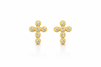 gold cross 14k earrings yellow or white cz stud white cubic zirconia solid
