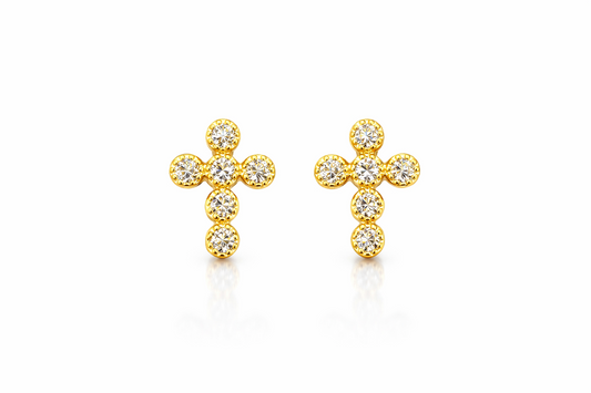 gold cross 14k earrings yellow or white cz stud white cubic zirconia solid