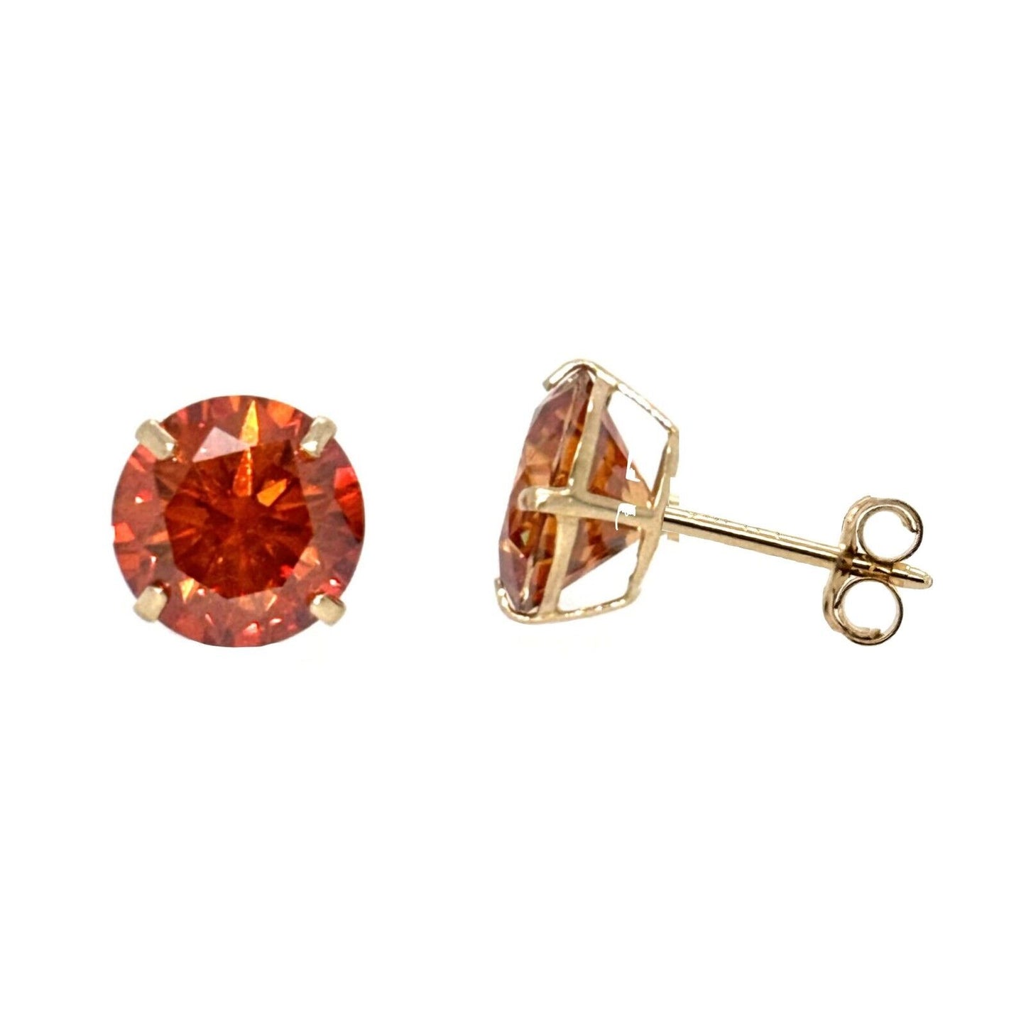 14K Gold GRA Certified D-VVS1 Round Orange Moissanite Push Back Studs Earrings