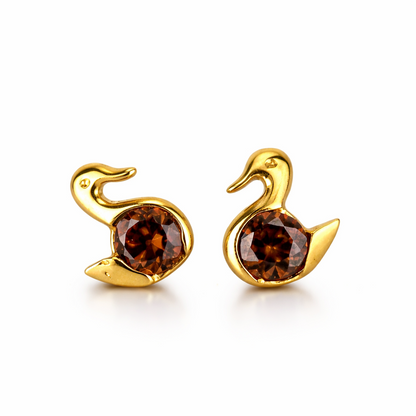 14k Yellow Gold Duck Birthstone Stud Earrings Screw Back