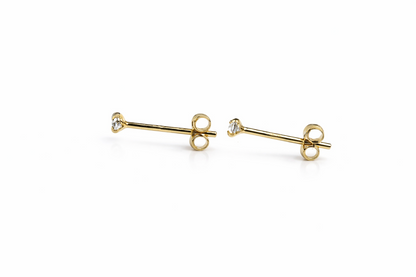 14k Yellow gold round clear CZ martini prong set stud earrings 1.5-10mm