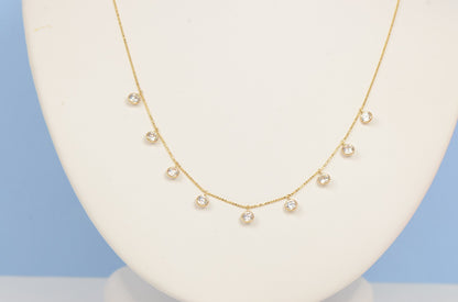 14k Yellow Gold Round clear Cubic Zirconia CZ by the yard 18" Cleopatra Necklace