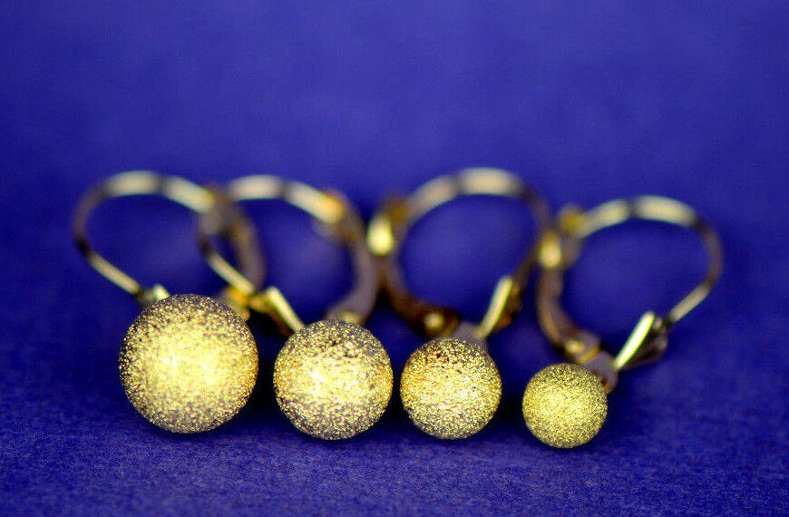 14k Yellow Gold Dangle Laser Cut Ball Leverback Pierced Earrings