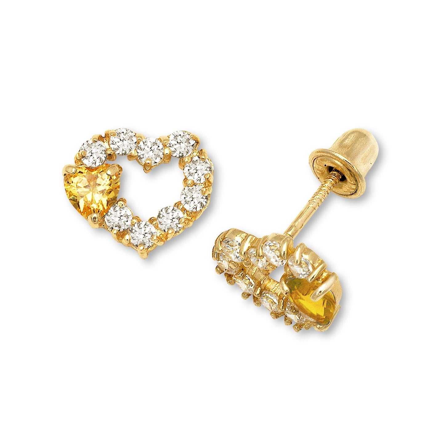 14K Yellow & White Gold Heart Shape Screw Back Earrings for Women