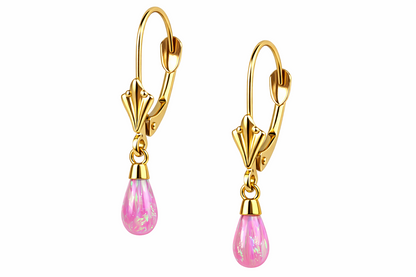 14k-Yellow and White Gold  Dangle Opal Leverback Earrings