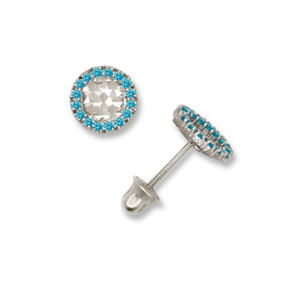 14K Yellow & White Gold Small Round Shaped CZ Earrings for Women