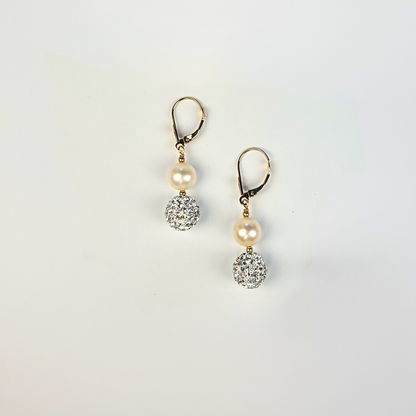14K Yellow Gold Gorgeous Freshwater Pearl Set with Czech Crystal for Women