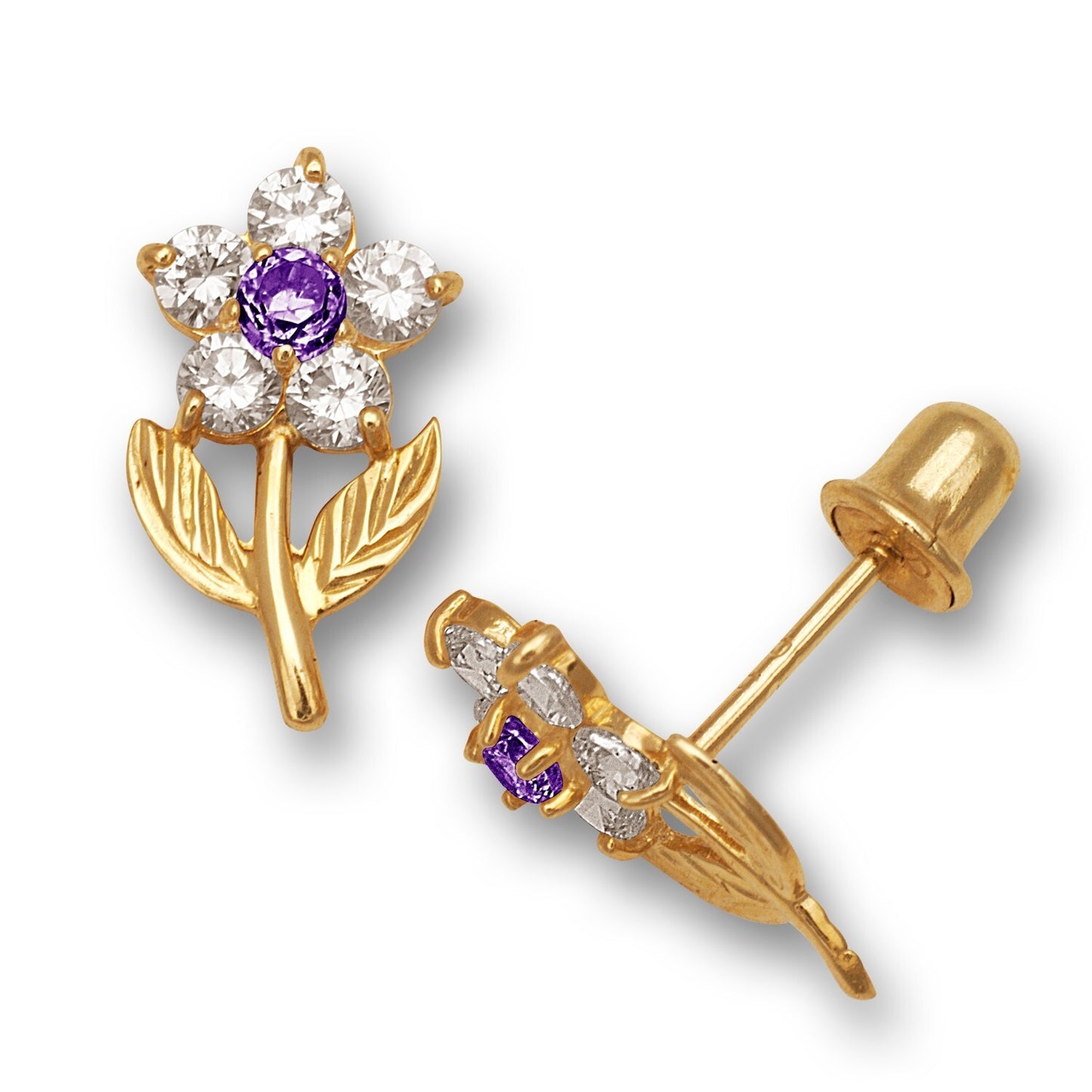 14K Yellow & White Gold Flower Shape Stud Earrings for Women