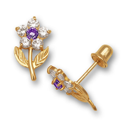 14K Yellow & White Gold Flower Shape Stud Earrings for Women