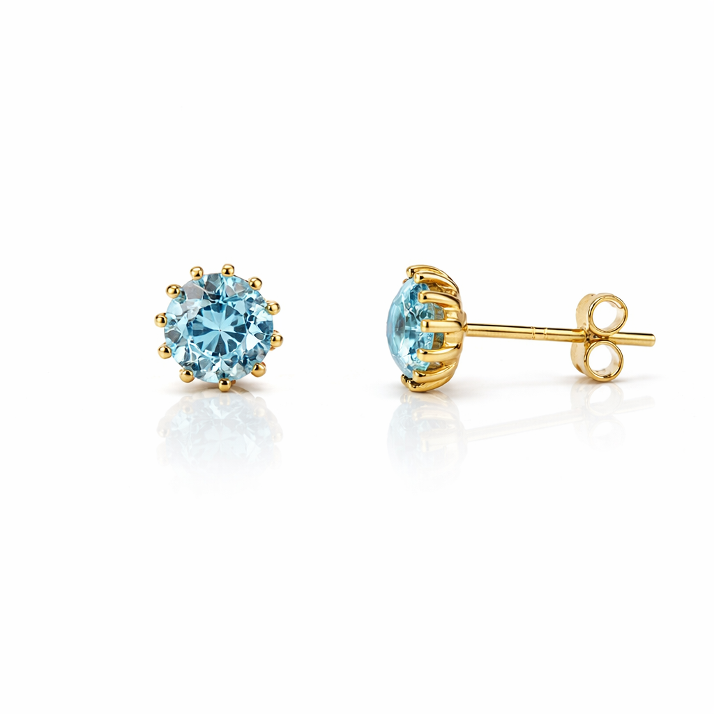 14k Solid Yellow Gold 6mm Round Birthstone Push Back Earrings
