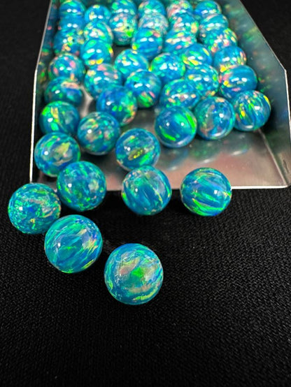 Full Drilled Dark Green Synthetic Lab Created Opal Round Beads