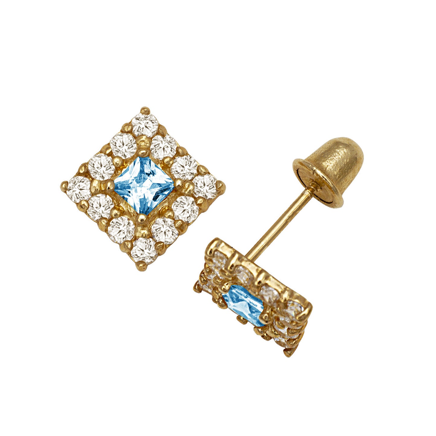 14k Yellow and White Gold CZ Birthstone Stud Screw Back Earrings