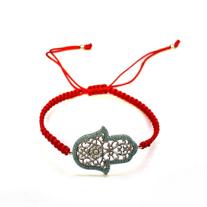 925 Sterling Silver  C Z Hamsa Bracelet 6" Adjustable to 11"