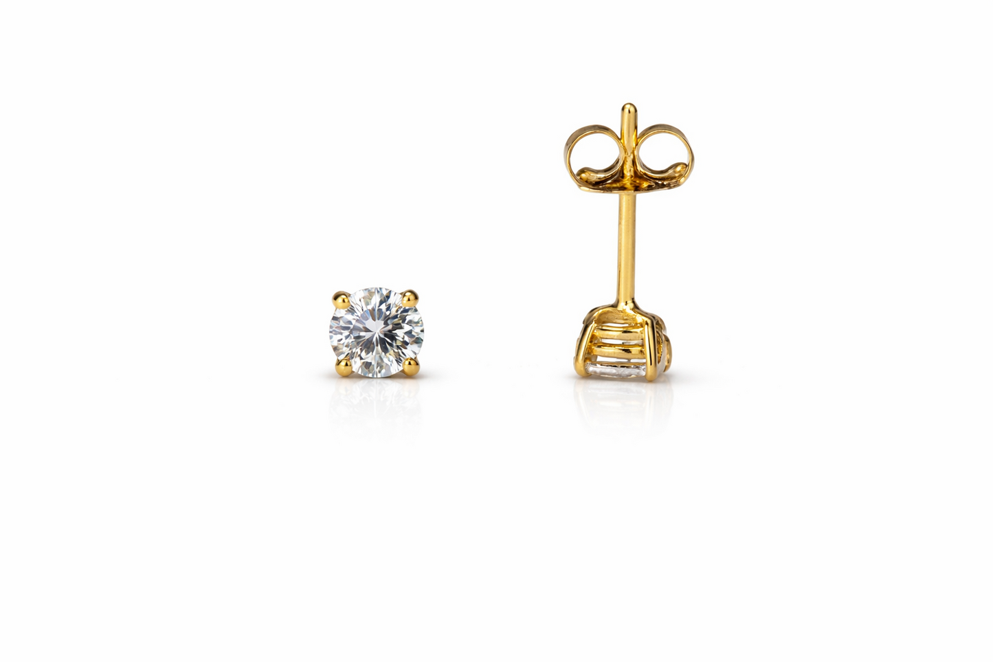 14k Heavy Basket Yellow Gold Round AAA Quality CZ Stud with push back