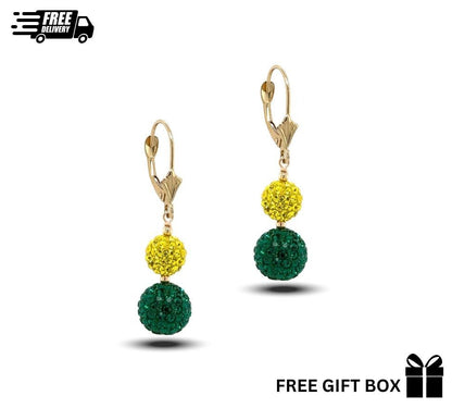 14K Yellow Gold Leverback Dangle Earrings with Genuine Czech Crystals