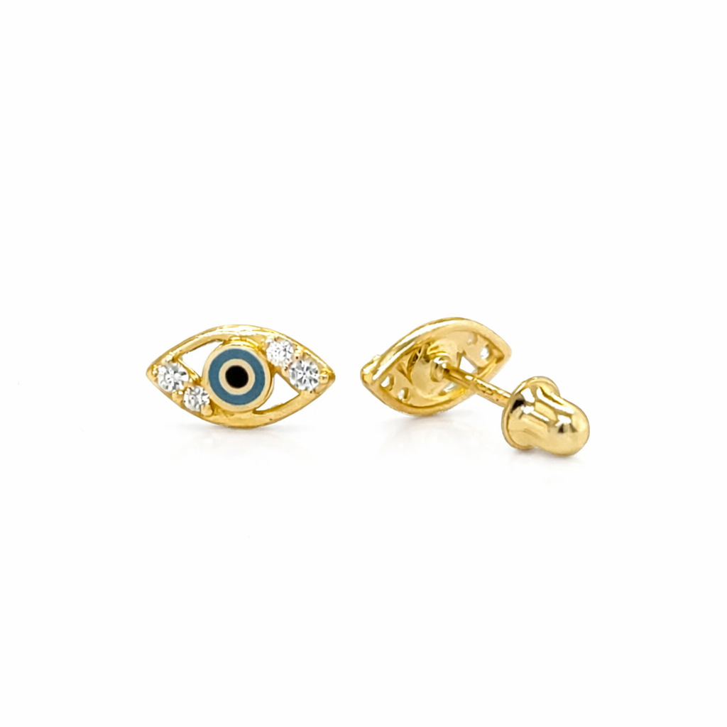 14k Yellow  Gold Eye CZ Stud Screw Back Earrings