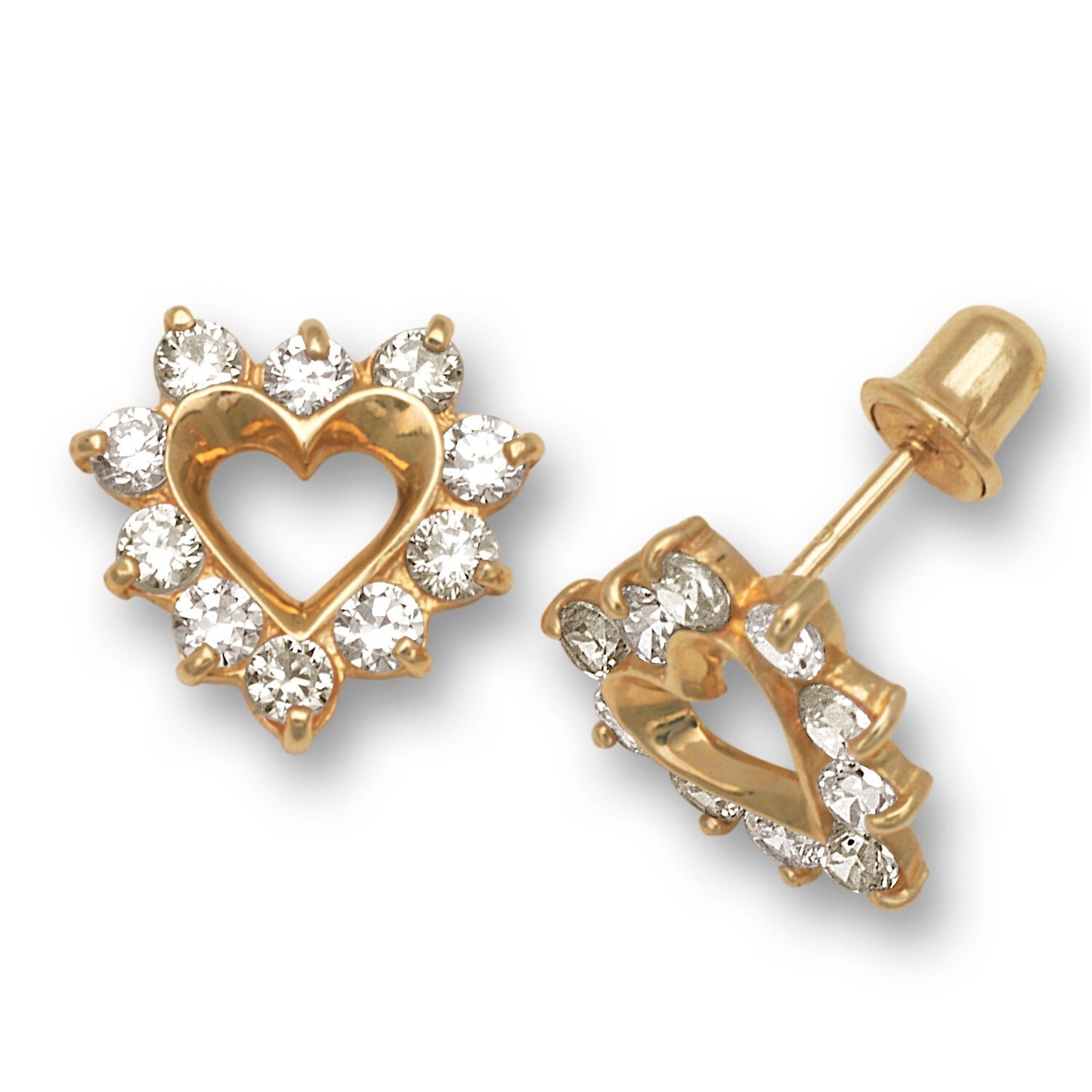14K Yellow Gold Heart Shape CZ Earrings for Women