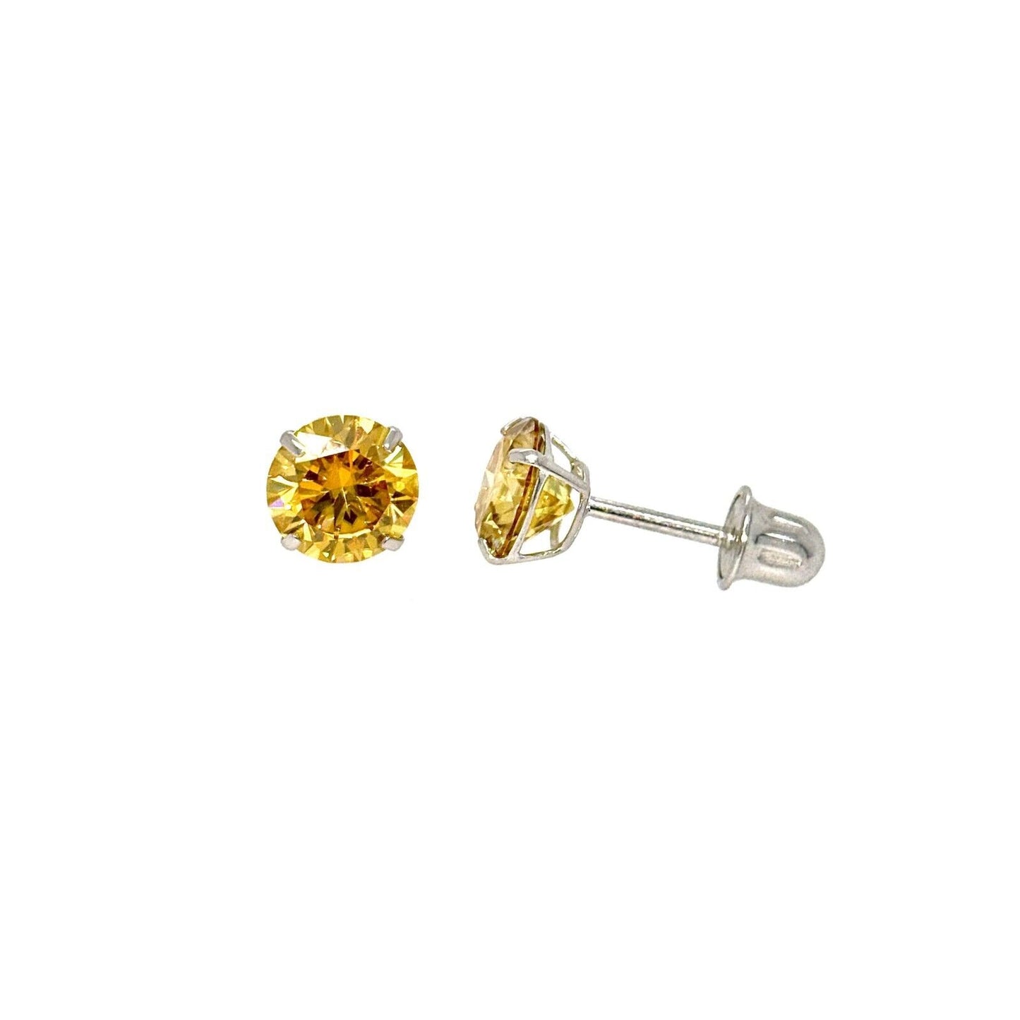 14K Gold GRA Certified D-VVS1 Round Yellow Moissanite Screw Back Studs Earrings