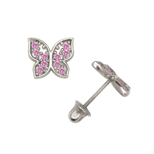 14k Yellow or White Gold Butterfly CZ Stud Earrings