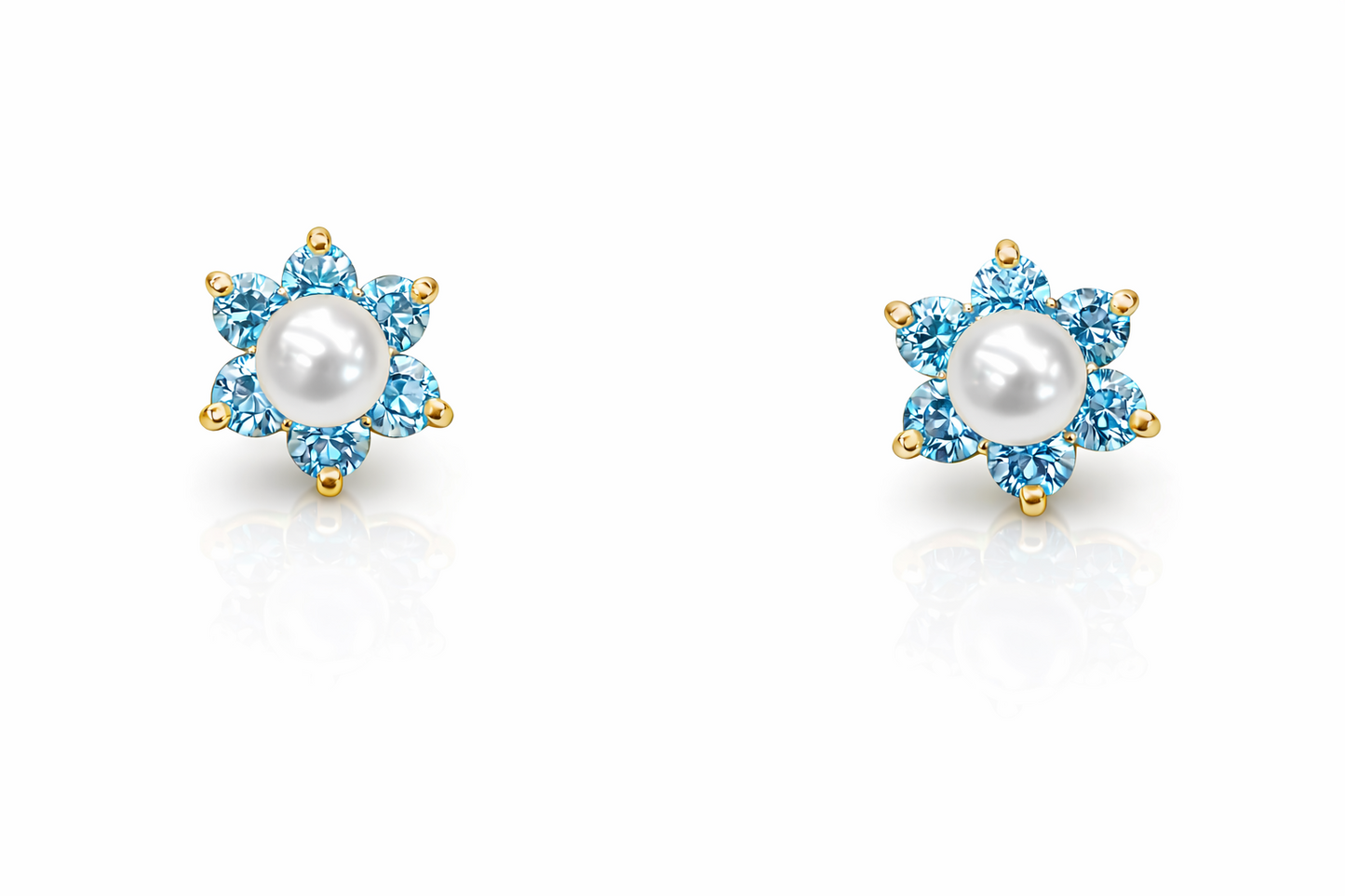 14k Yellow or White Gold Flower CZ Stud Earrings White Pearl with Screw Back