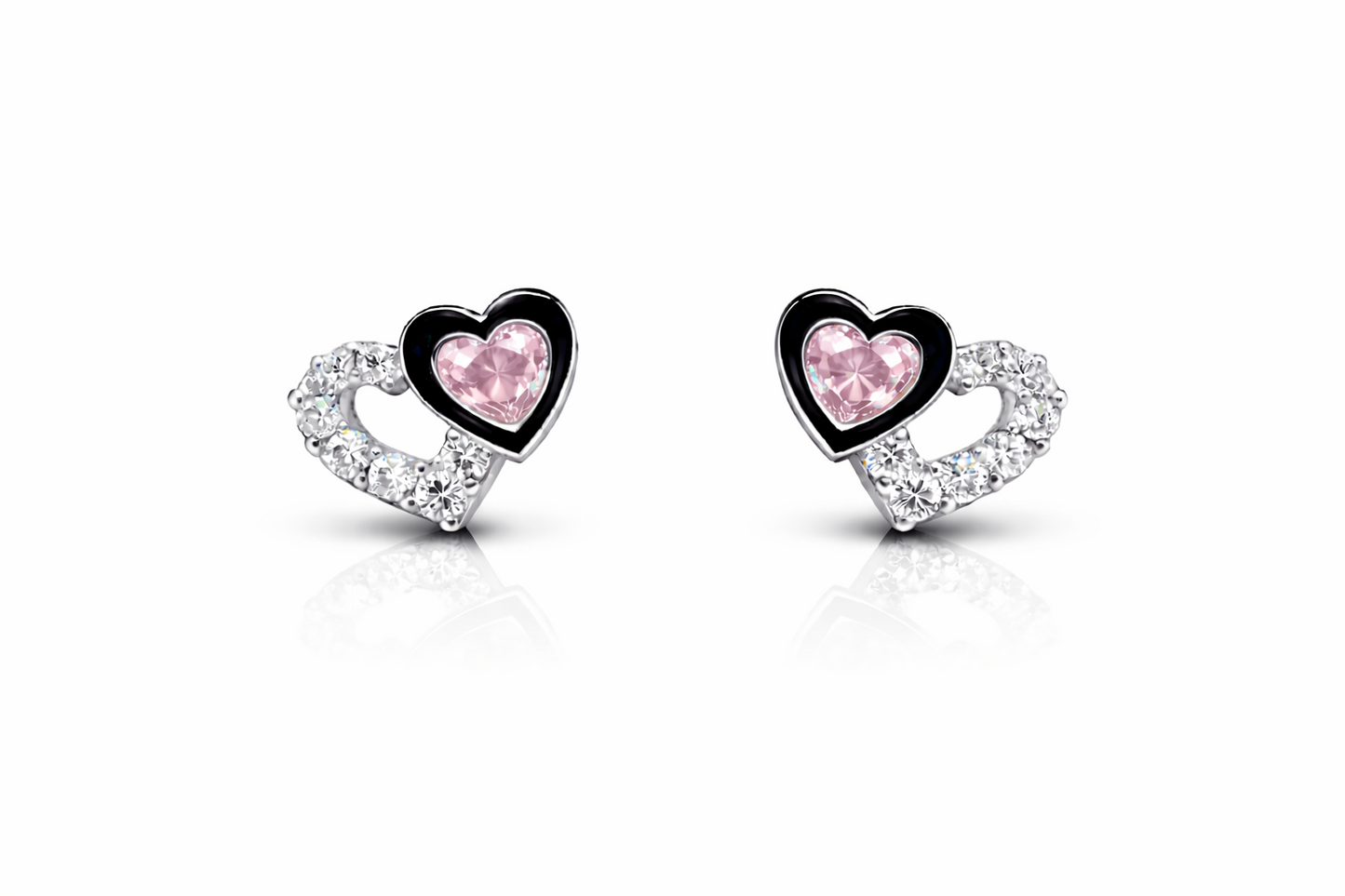 14K White Gold Double Heart Earrings