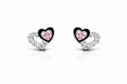 14K White Gold Double Heart Earrings