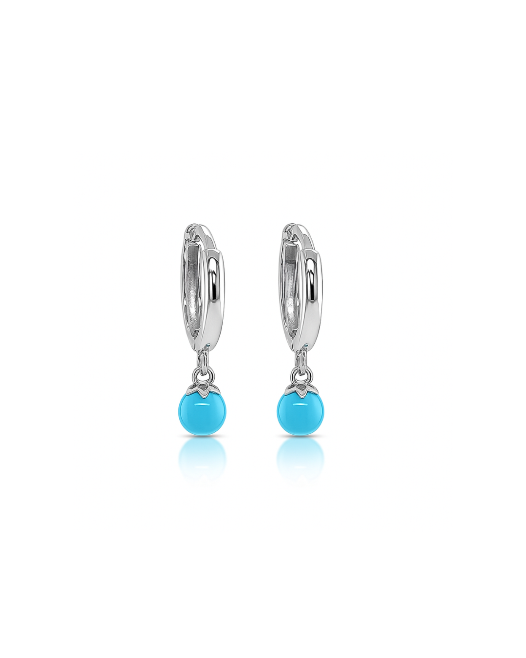 14k Yellow Gold Turquoise Huggie Dangle Earrings