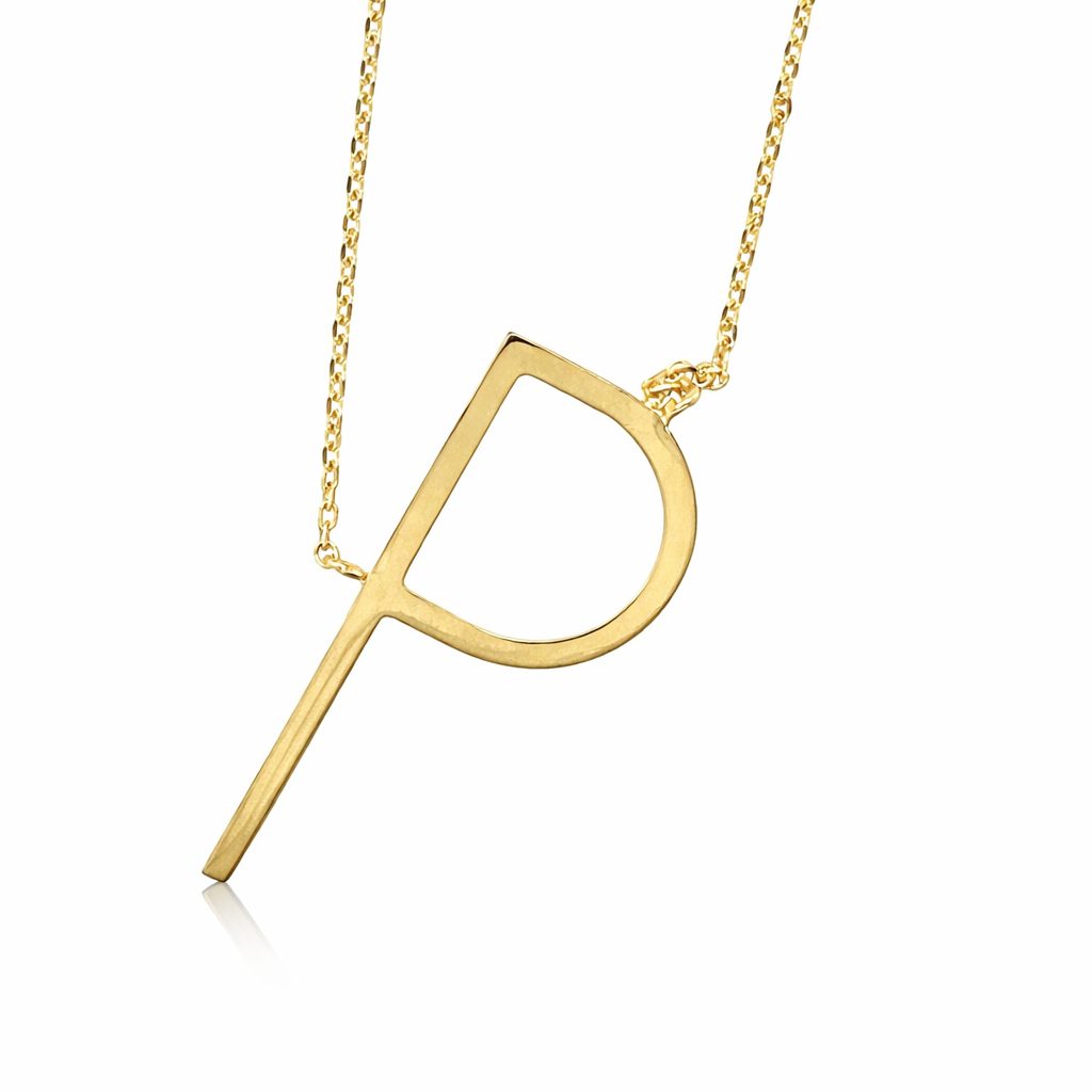 14k Yellow Gold Sideway Initial Letter Necklace Pendant