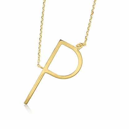 14k Yellow Gold Sideway Initial Letter Necklace Pendant