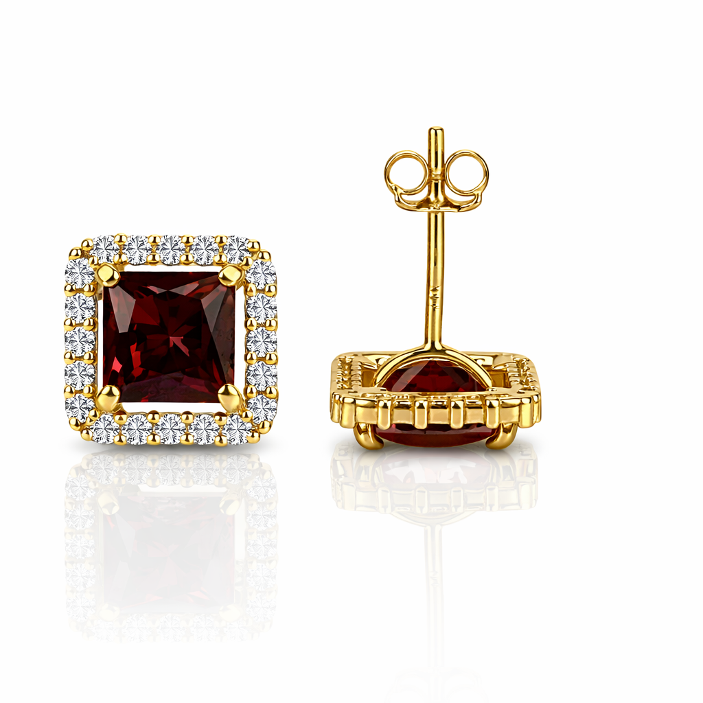 14k Yellow and White Gold Cushion Stud Earrings with Push Back